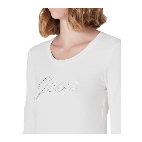 T-shirt Donna a maniche lunghe, con script logo decorato con strass